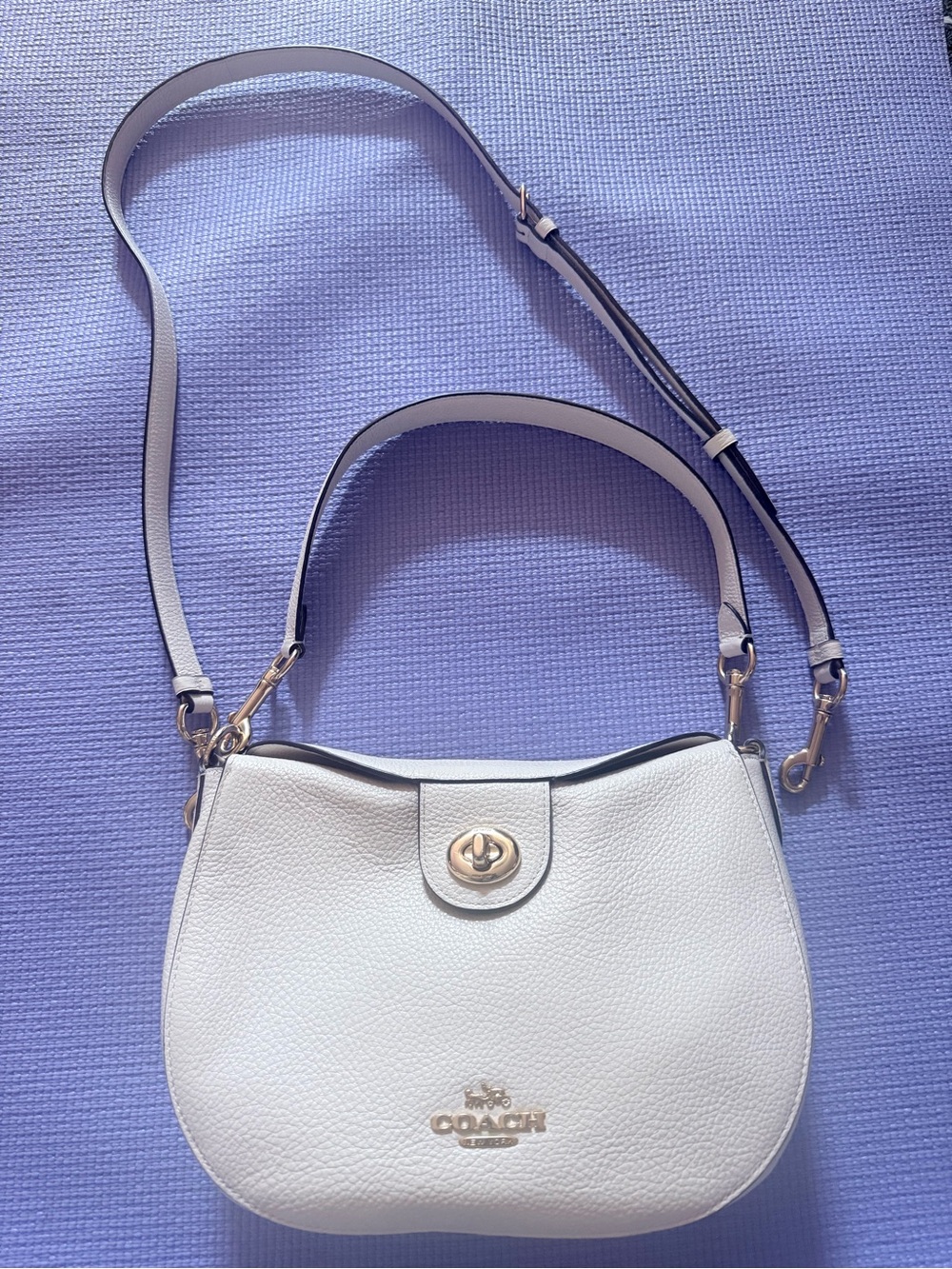 Coach White Pebbled Leather Turn-Lock Crossbody Bag